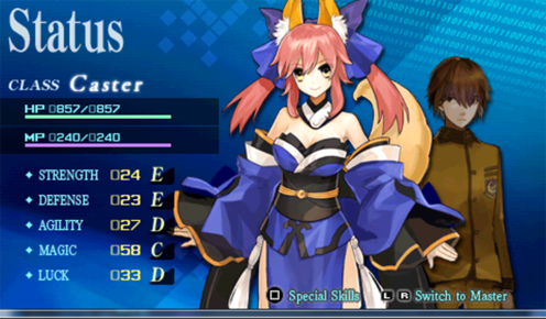 fate extra - caster stats